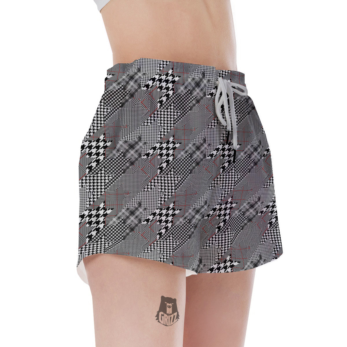 Geometrical Houndstooth Patchwork Print Pattern Women's Shorts-grizzshop