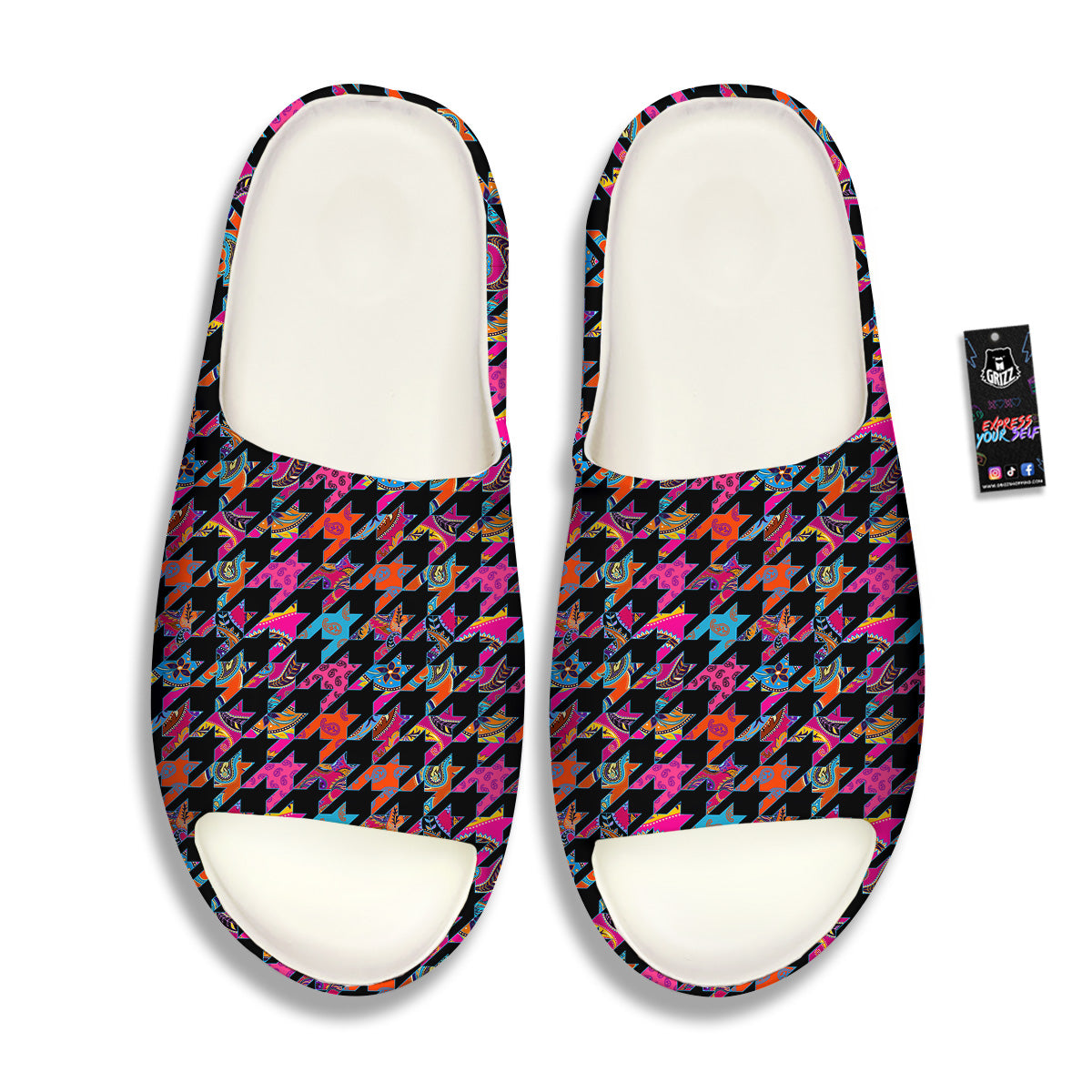 Geometrical Houndstooth And Paisley Print Pattern Sandals-grizzshop