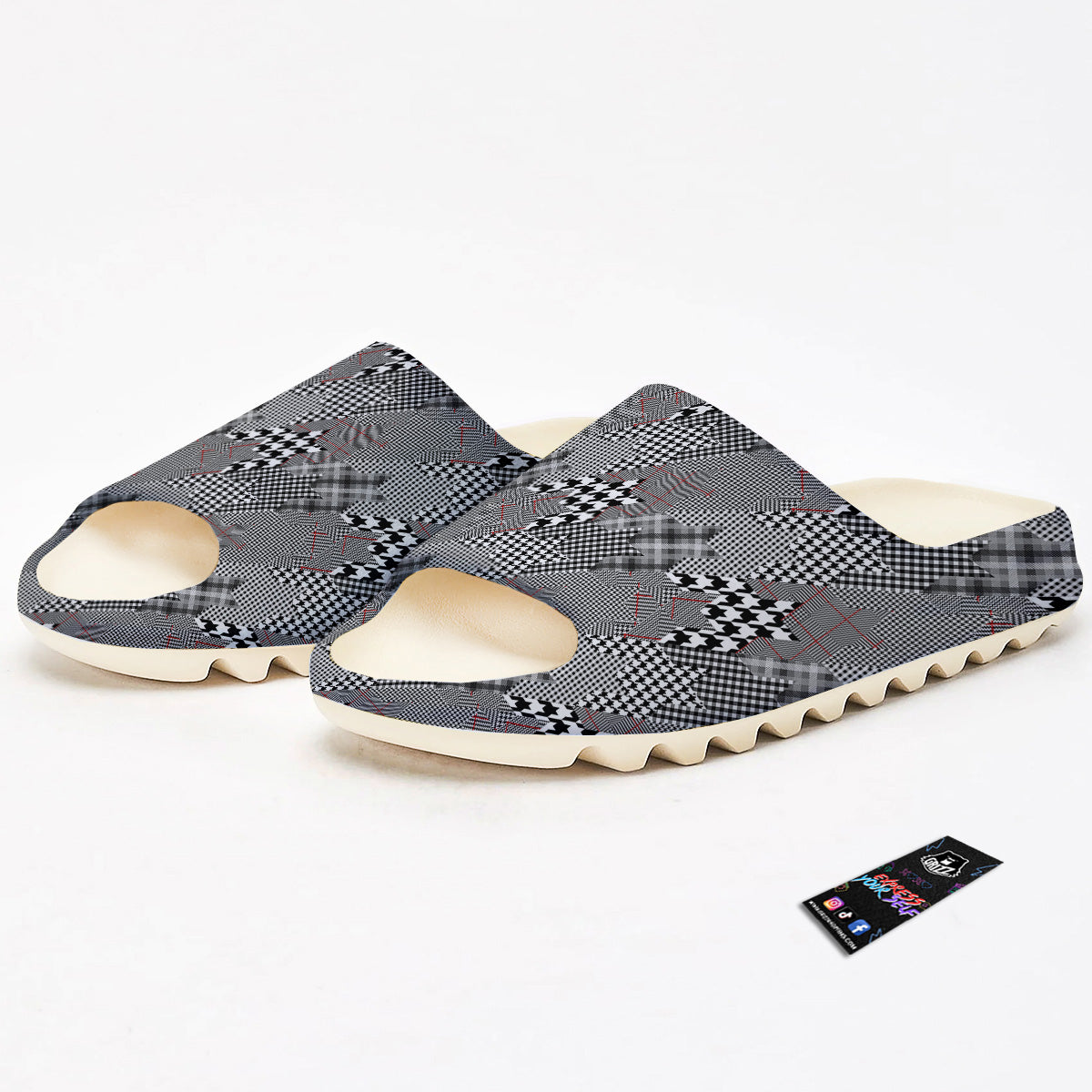 Geometrical Houndstooth Patchwork Print Pattern Sandals-grizzshop