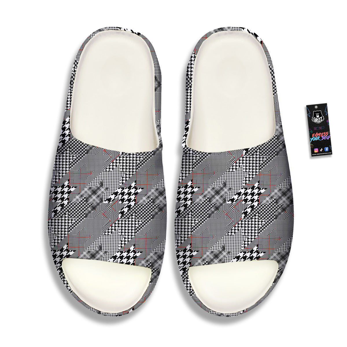 Geometrical Houndstooth Patchwork Print Pattern Sandals-grizzshop
