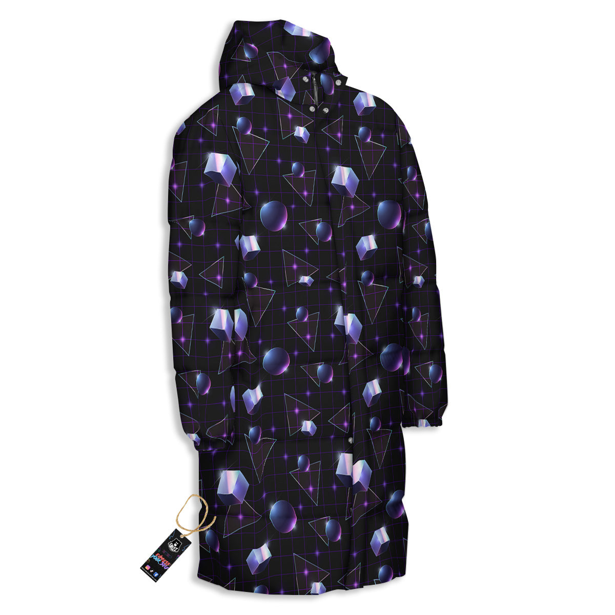 Geometry 80's Style Print Pattern Long Down Jacket-grizzshop