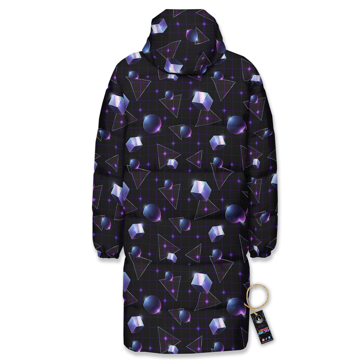 Geometry 80's Style Print Pattern Long Down Jacket-grizzshop