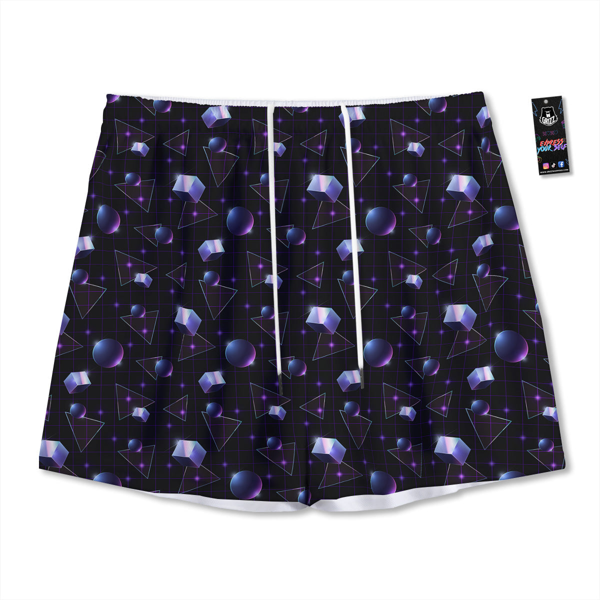 Geometry 80's Style Print Pattern Mesh Shorts-grizzshop