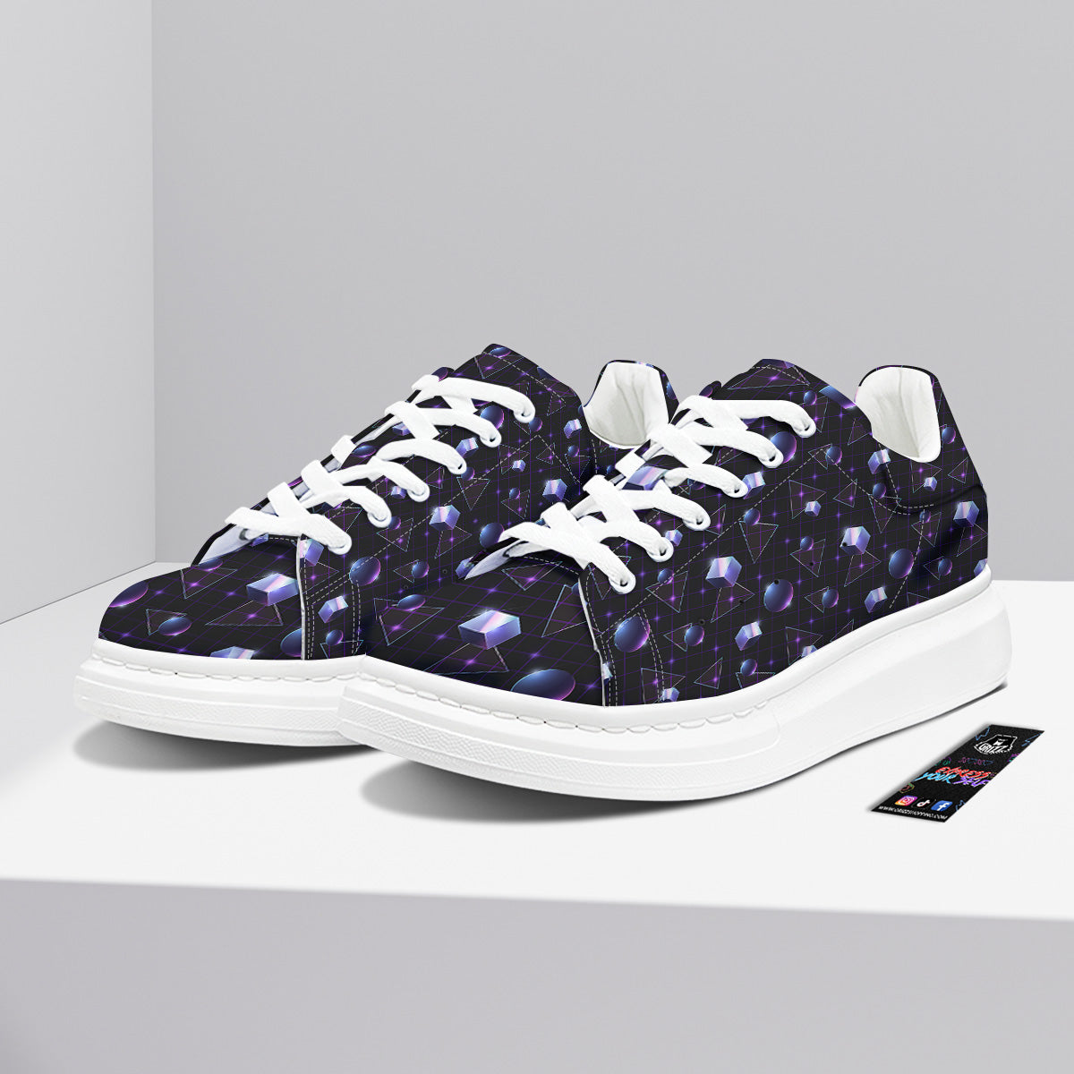 Geometry 80's Style Print Pattern Platform Shoes-grizzshop