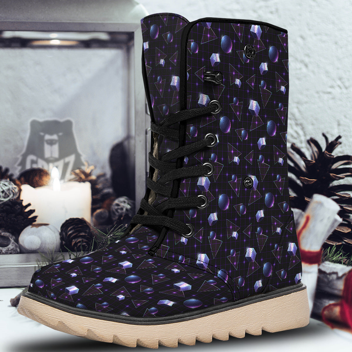 Geometry 80's Style Print Pattern Snow Boots-grizzshop