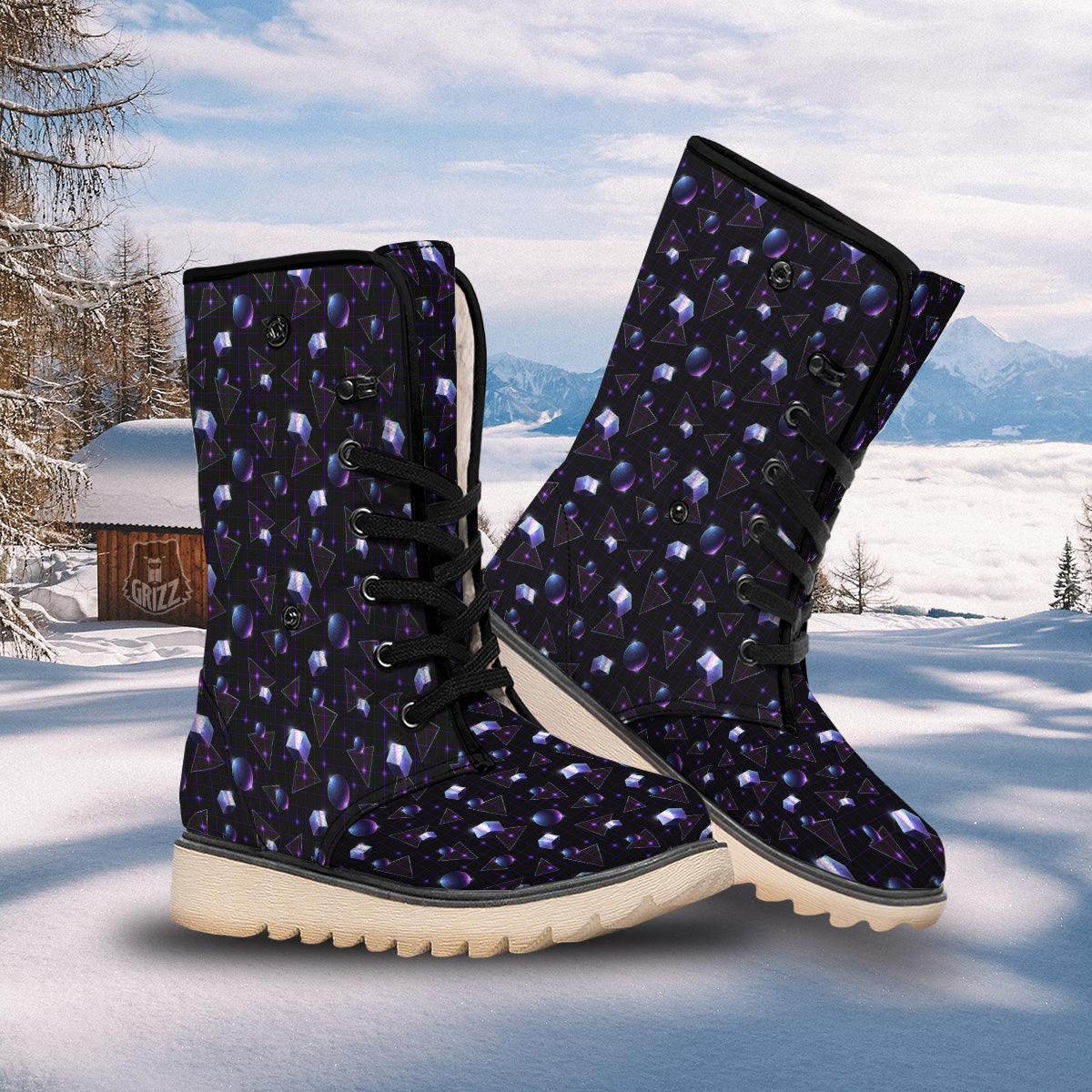 Geometry 80's Style Print Pattern Snow Boots-grizzshop