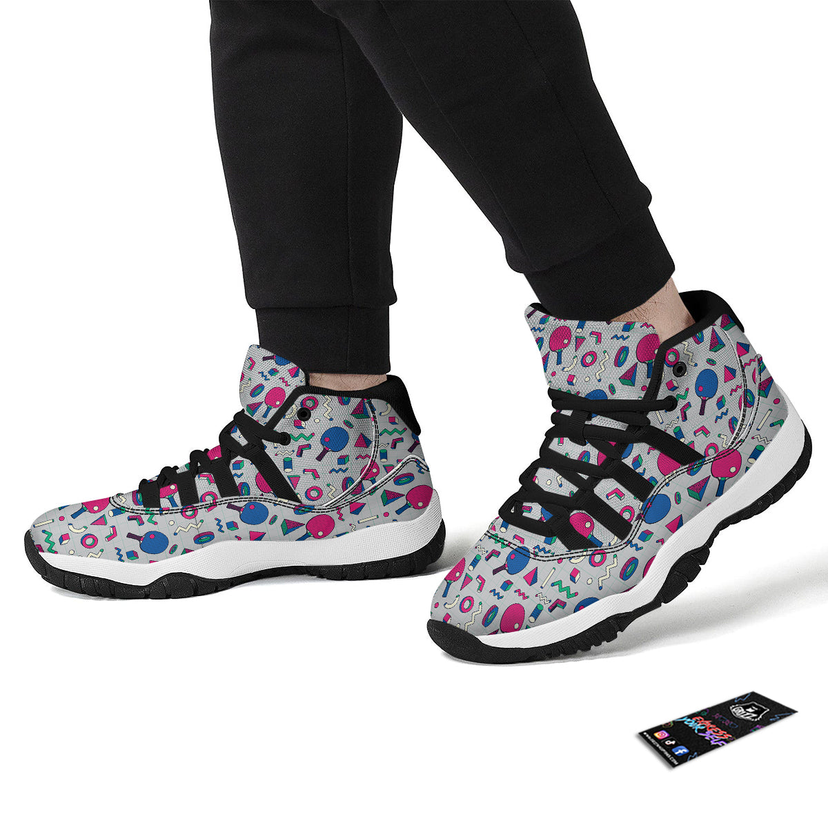 Geometry Pingpong Print Pattern Black Bball Shoes-grizzshop