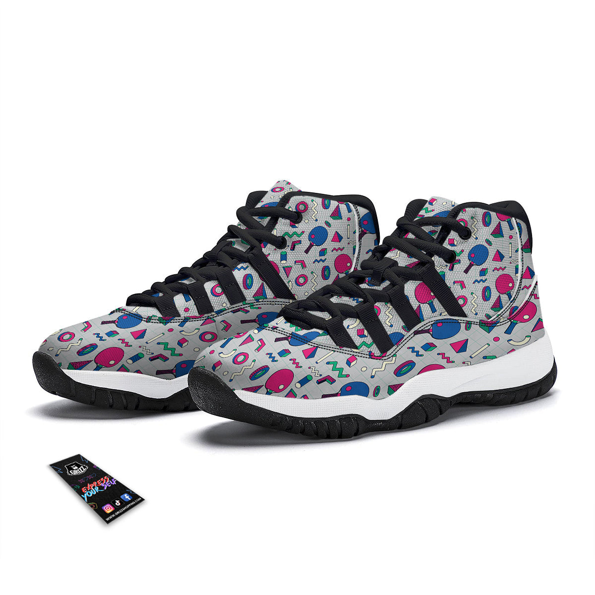 Geometry Pingpong Print Pattern Black Bball Shoes-grizzshop