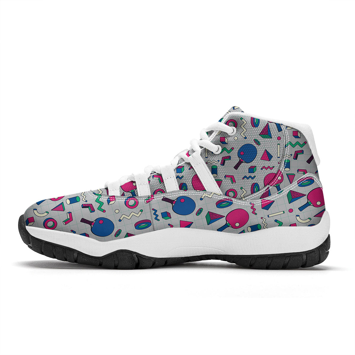 Geometry Pingpong Print Pattern White Bball Shoes-grizzshop