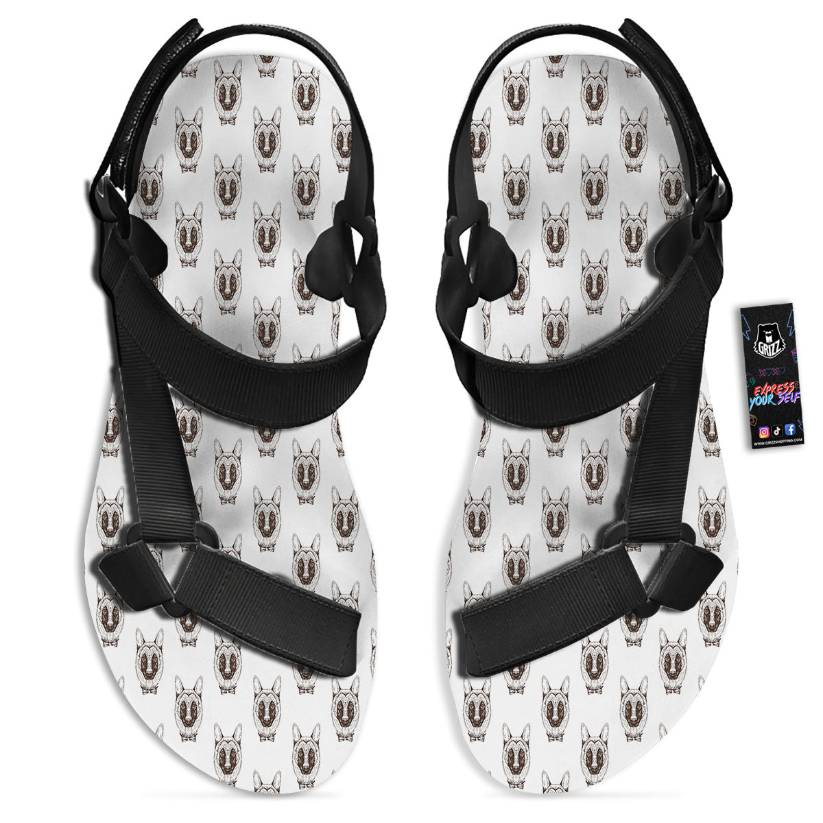 German Shepherd Drawing Print Pattern Black Open Toe Sandals-grizzshop