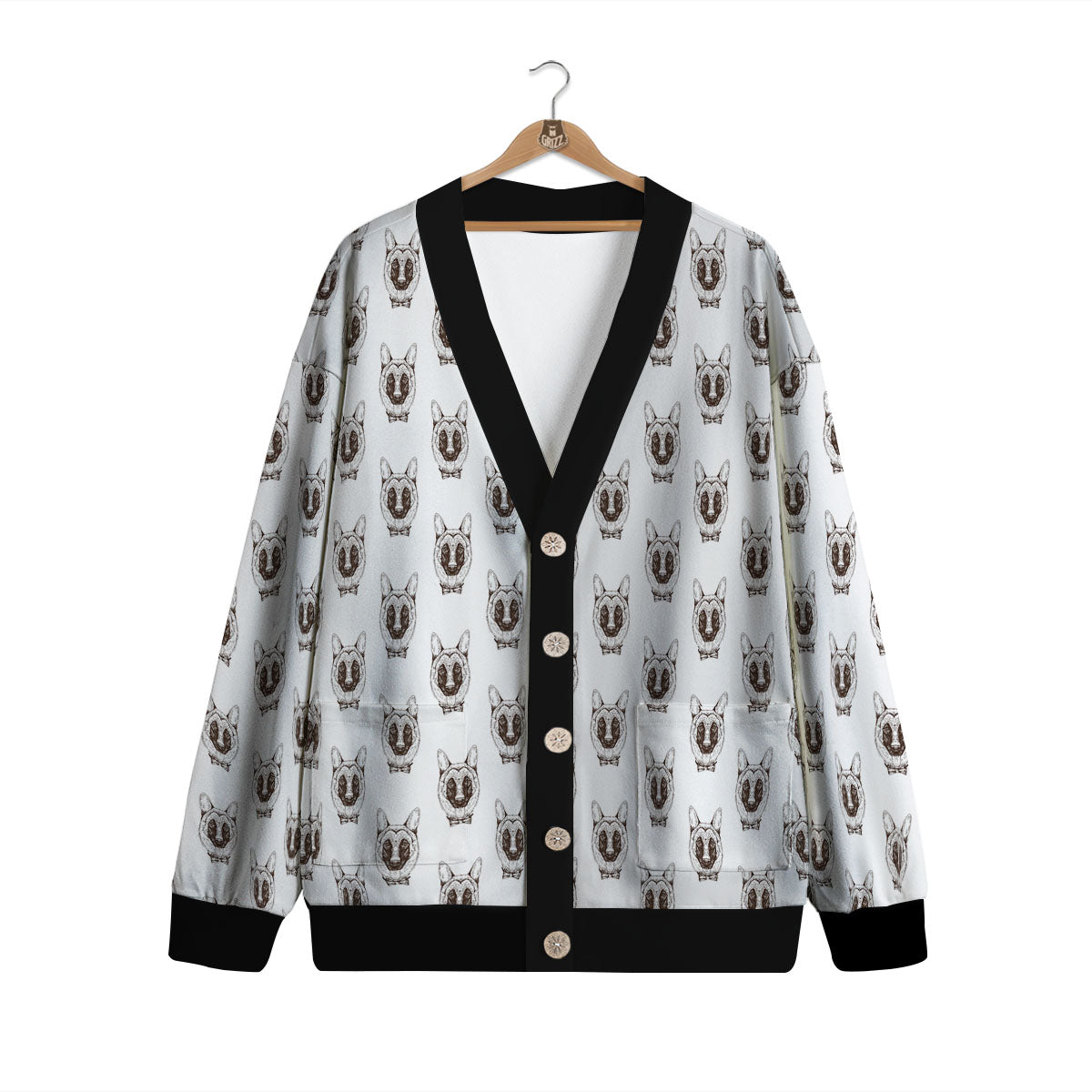 German Shepherd Drawing Print Pattern Cardigan-grizzshop