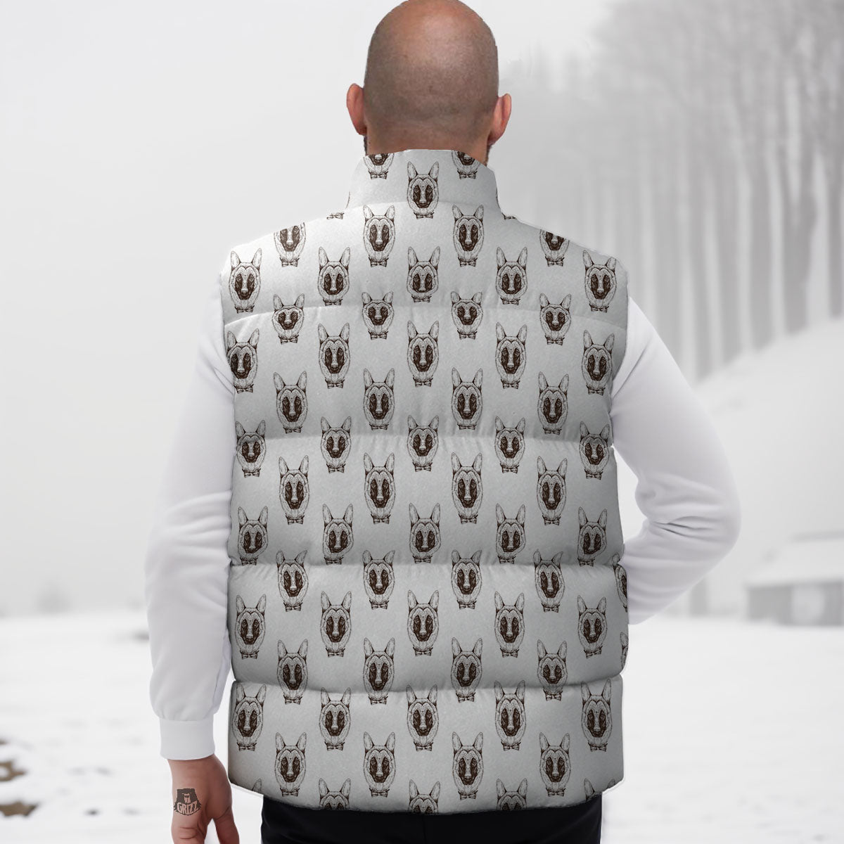 German Shepherd Drawing Print Pattern Down Vest