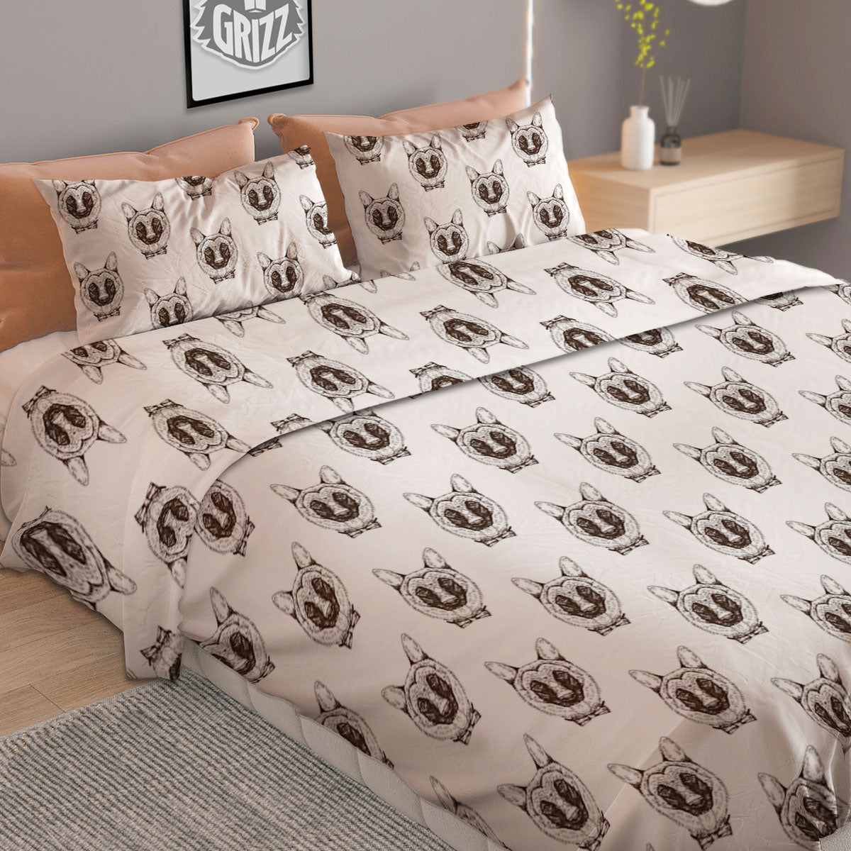 German Shepherd Drawing Print Pattern Duvet Cover Bedding Set