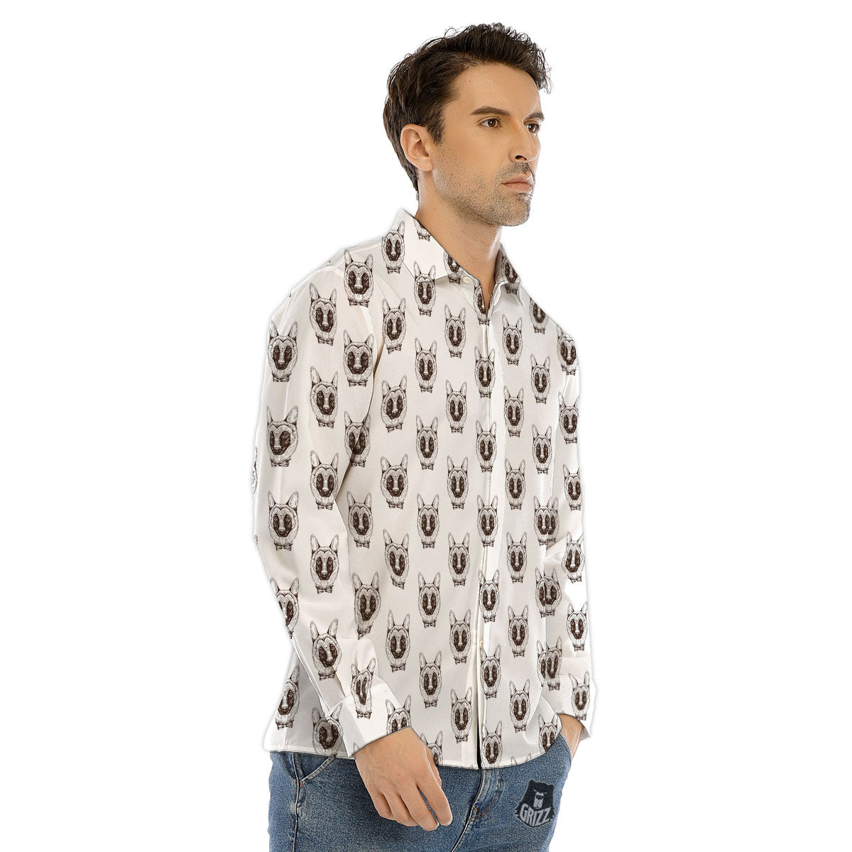 German Shepherd Drawing Print Pattern Men's Dress Shirts-grizzshop