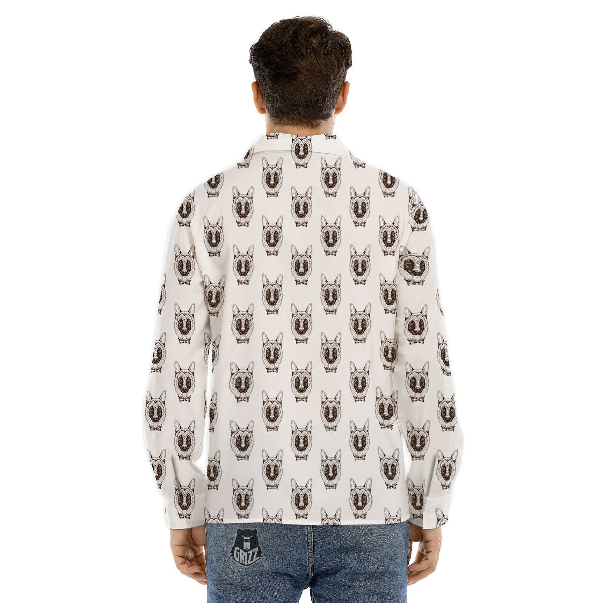 German Shepherd Drawing Print Pattern Men's Dress Shirts-grizzshop