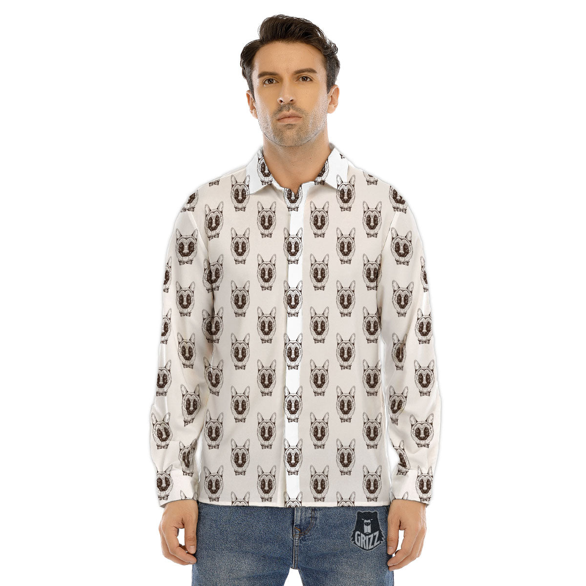 German Shepherd Drawing Print Pattern Men's Dress Shirts-grizzshop