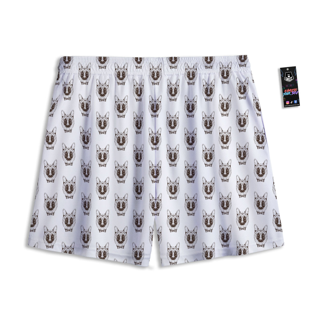 German Shepherd Drawing Print Pattern Mesh Shorts