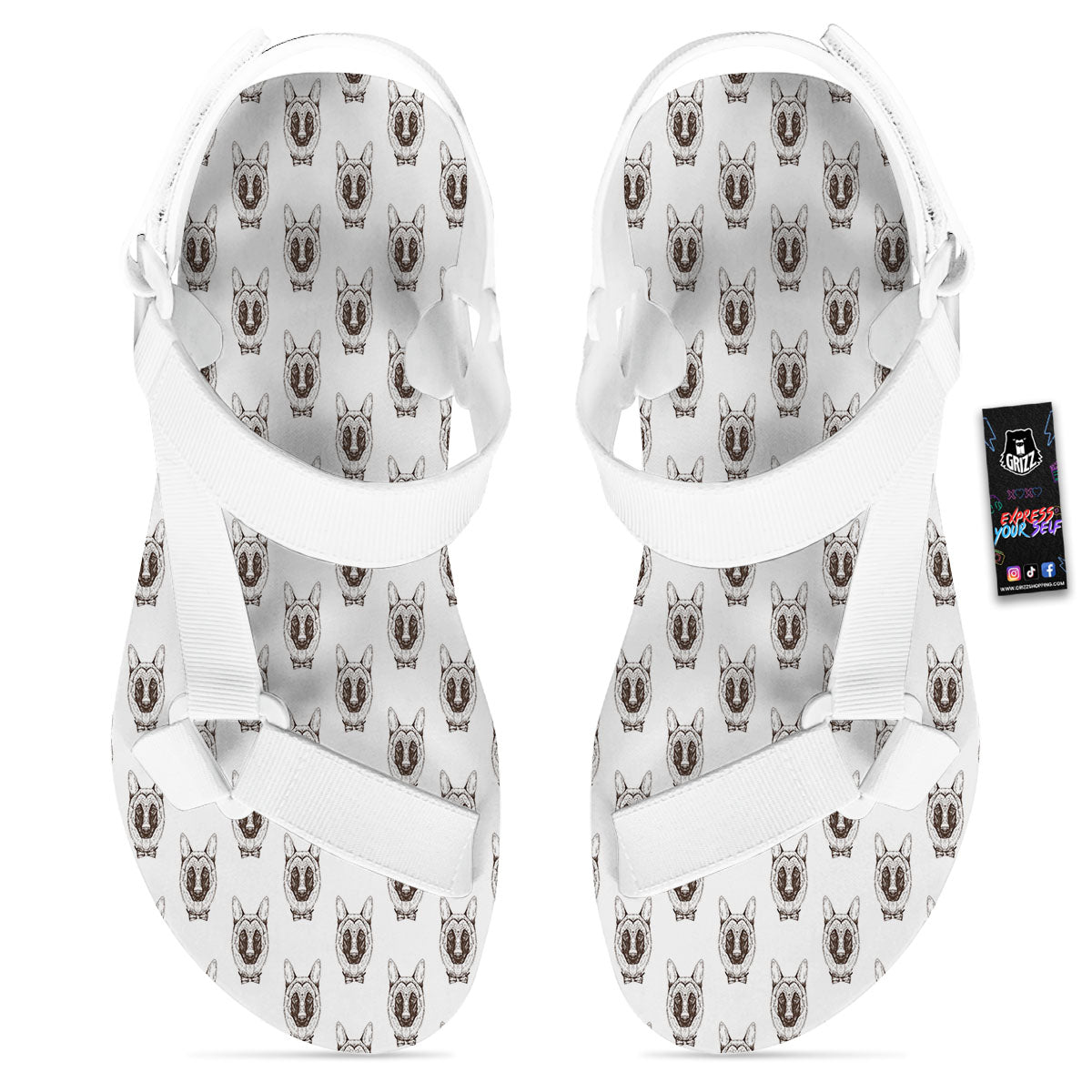 German Shepherd Drawing Print Pattern White Open Toe Sandals-grizzshop
