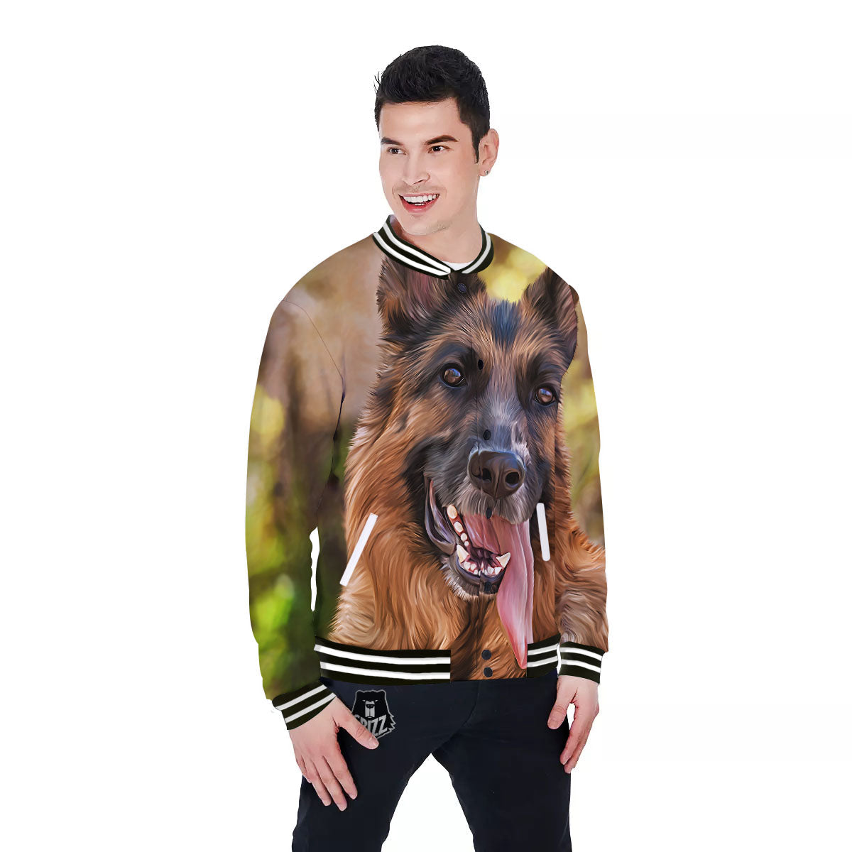 German Shepherd Portrait Vintage Print Baseball Jacket-grizzshop