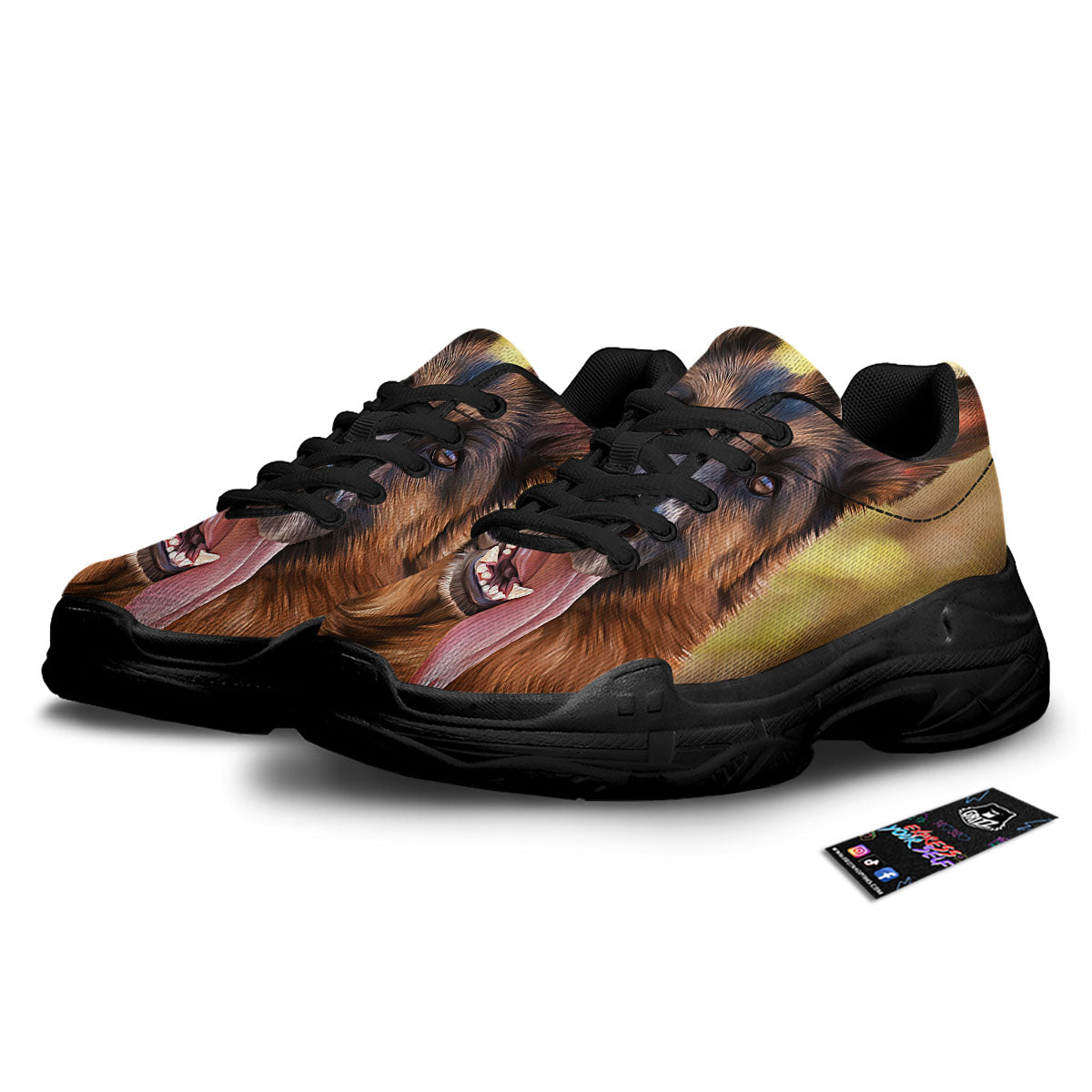 German Shepherd Portrait Vintage Print Black Chunky Shoes-grizzshop