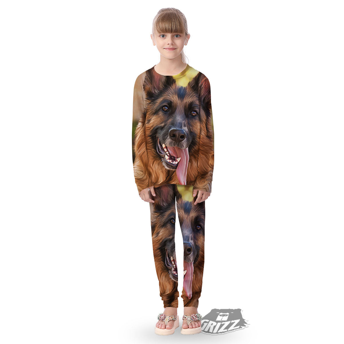 German Shepherd Portrait Vintage Print Kid's Pajamas-grizzshop