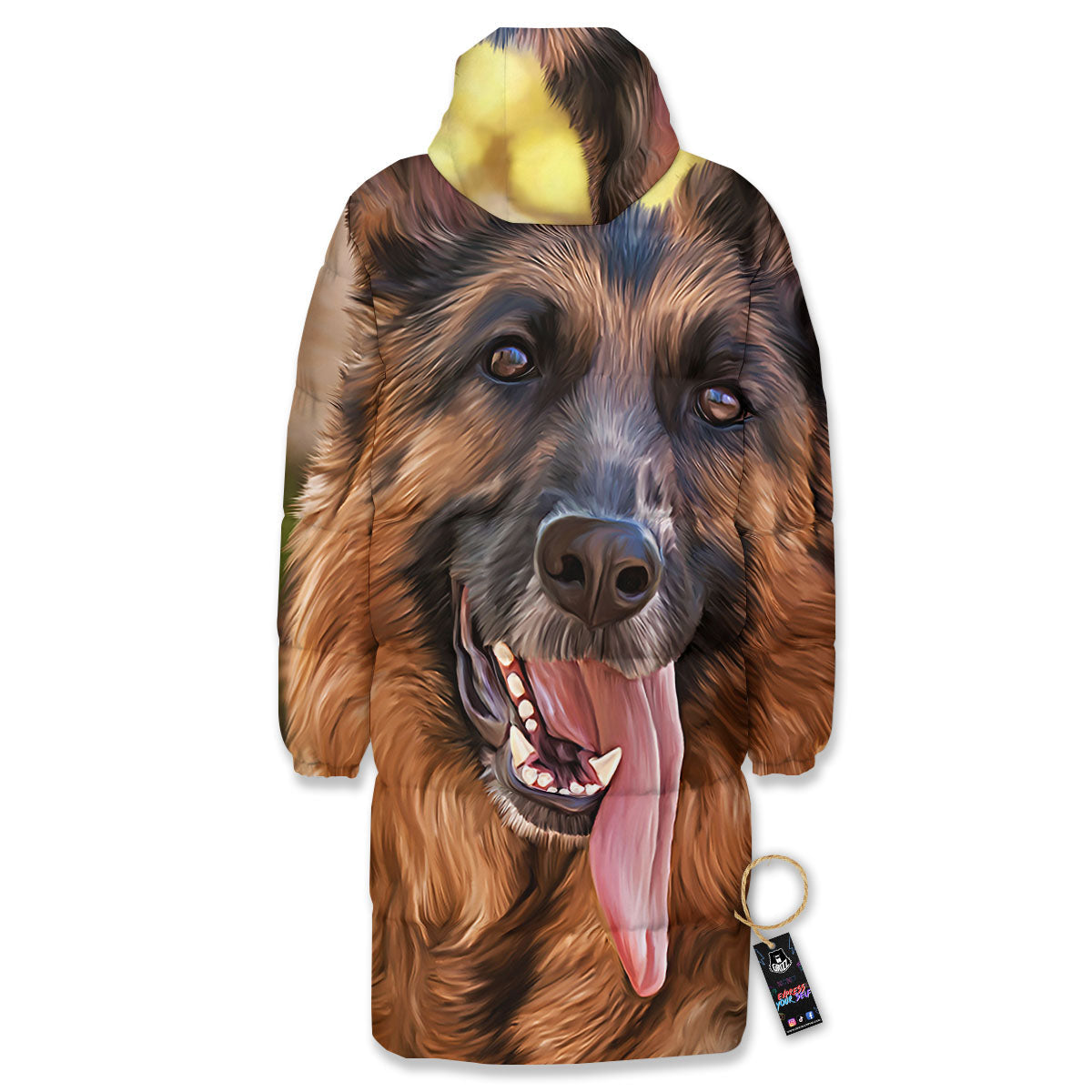German Shepherd Portrait Vintage Print Long Down Jacket-grizzshop