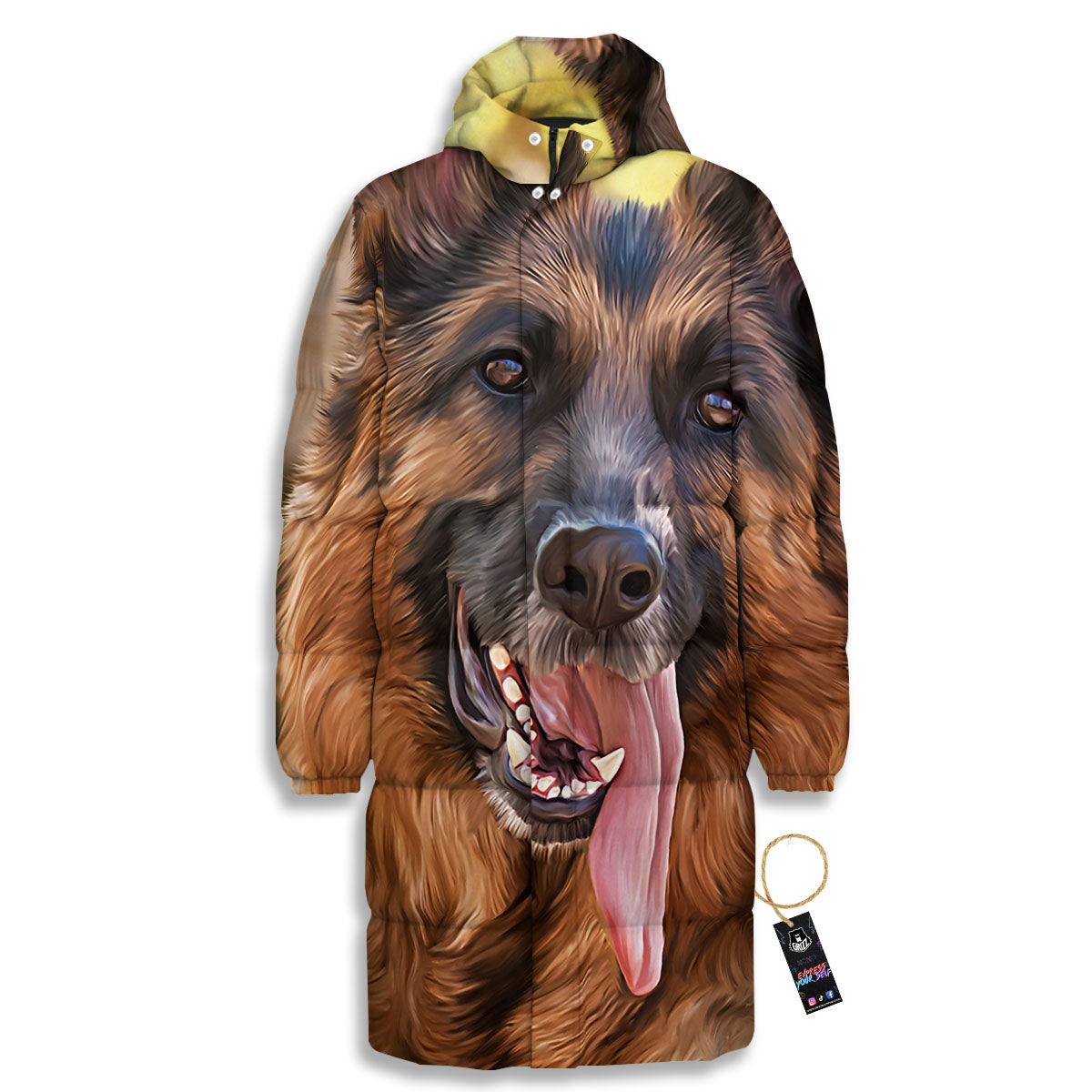German Shepherd Portrait Vintage Print Long Down Jacket-grizzshop