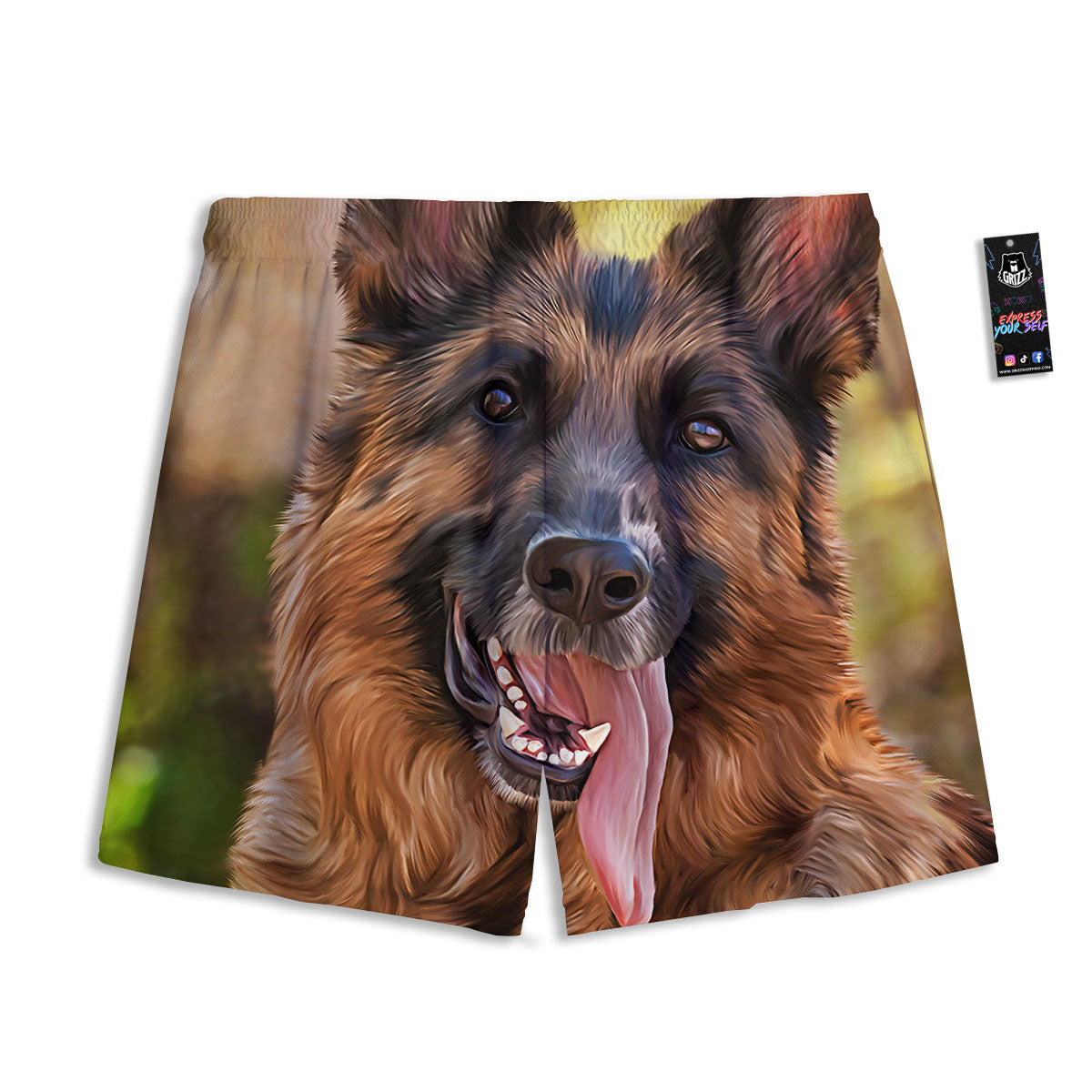 German Shepherd Portrait Vintage Print Mesh Shorts