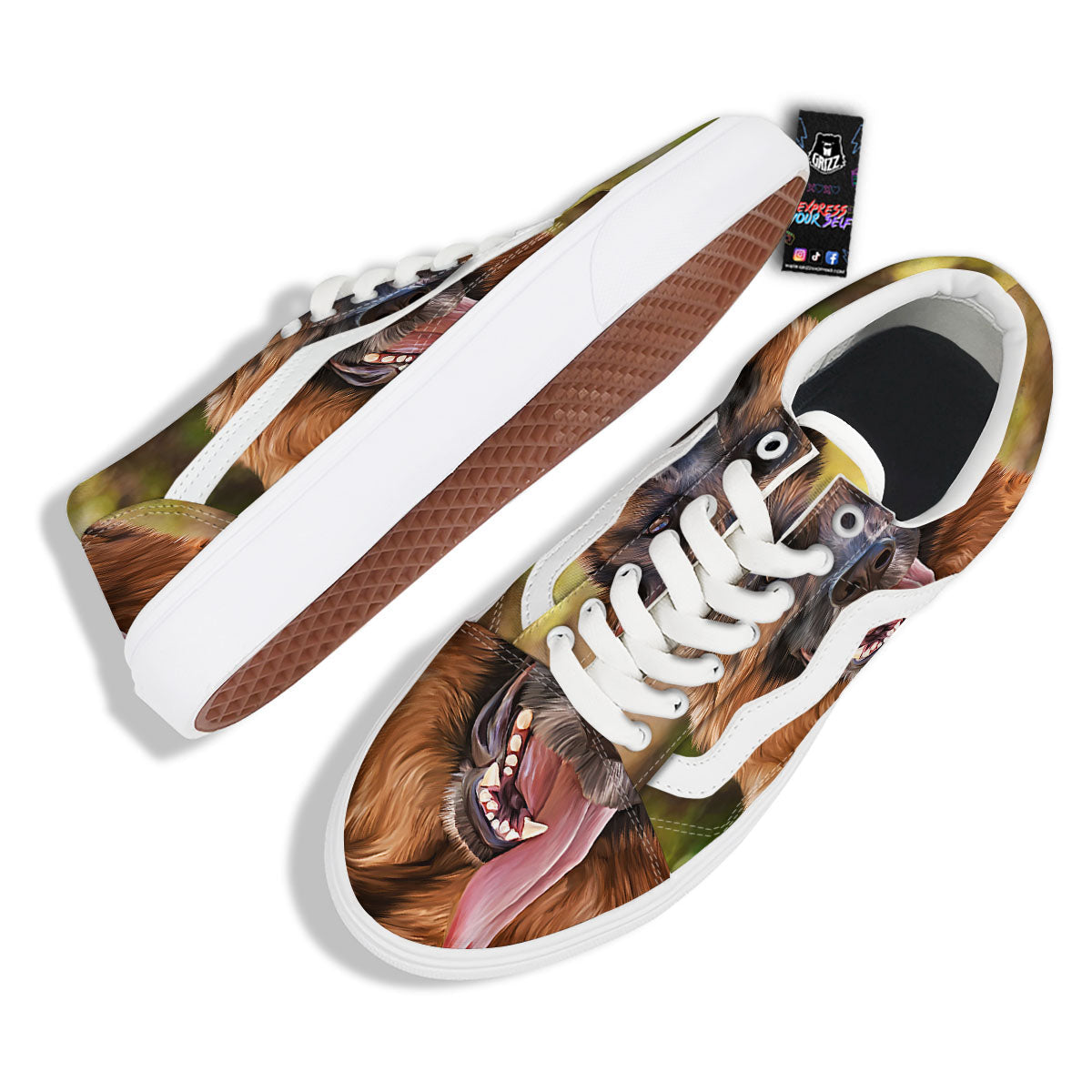German Shepherd Portrait Vintage Print Skate Shoes-grizzshop
