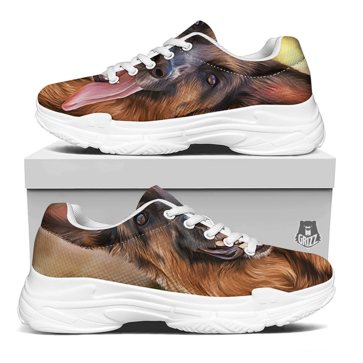German Shepherd Portrait Vintage Print White Chunky Shoes-grizzshop