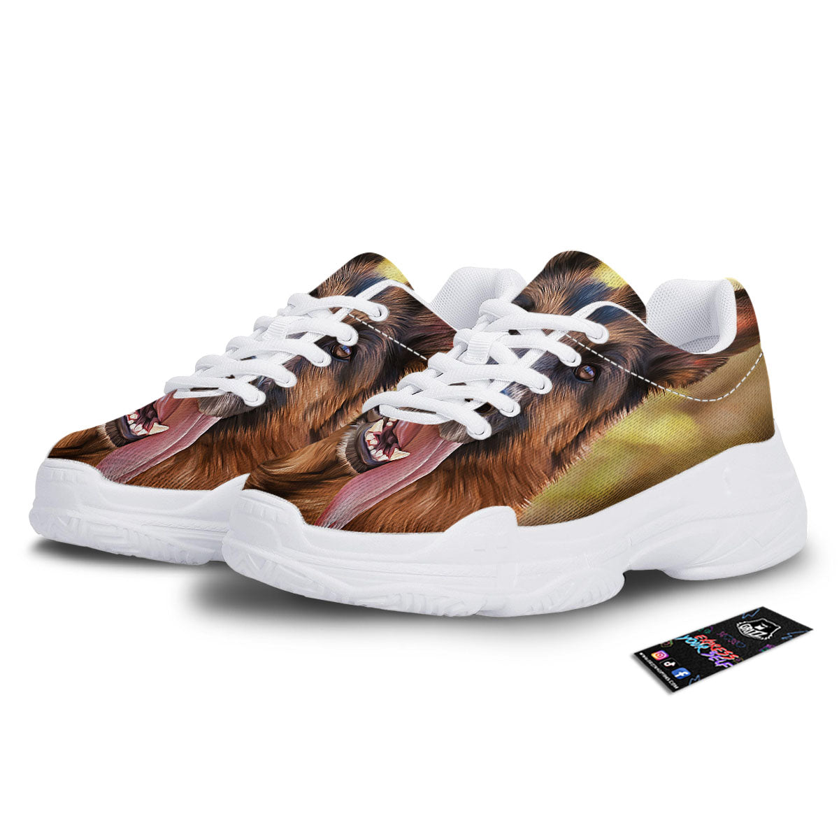 German Shepherd Portrait Vintage Print White Chunky Shoes-grizzshop