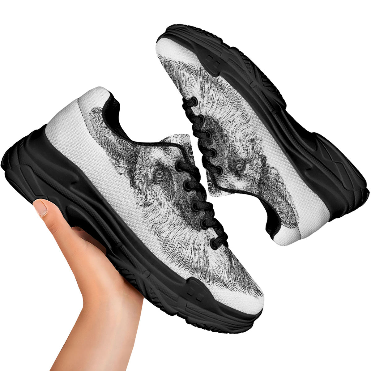 German Shepherd White And Black Print Black Chunky Shoes-grizzshop