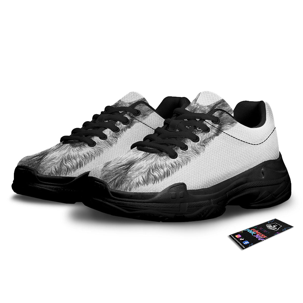 German Shepherd White And Black Print Black Chunky Shoes-grizzshop