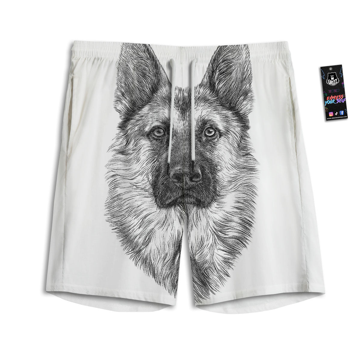 German Shepherd White And Black Print Men's Athletic Shorts