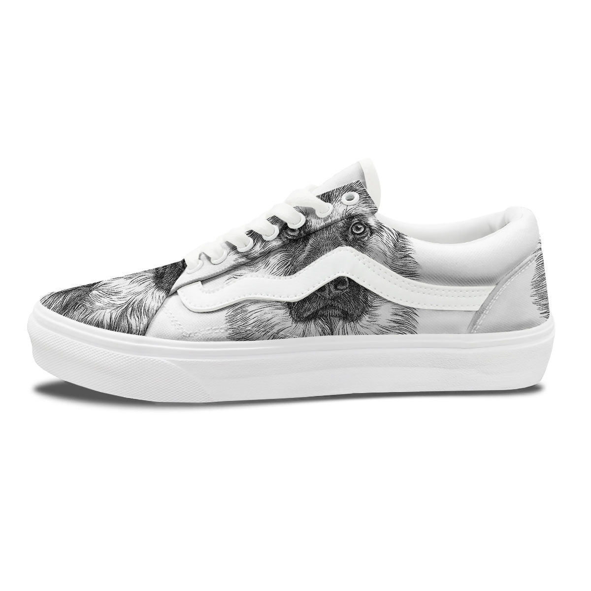 German Shepherd White And Black Print Skate Shoes-grizzshop