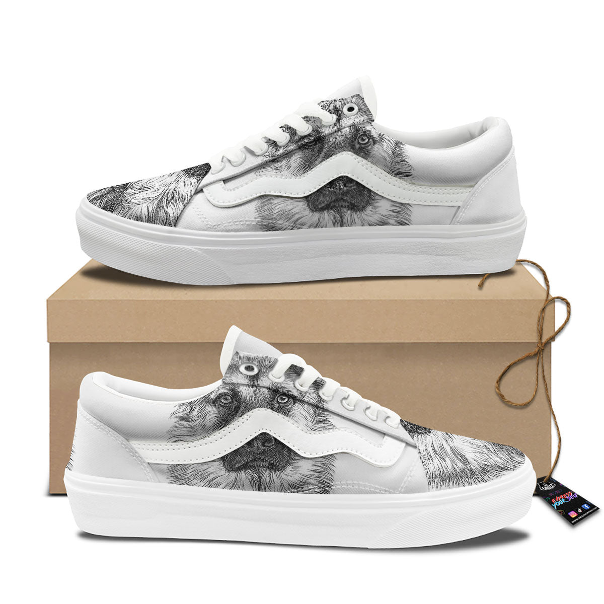 German Shepherd White And Black Print Skate Shoes-grizzshop