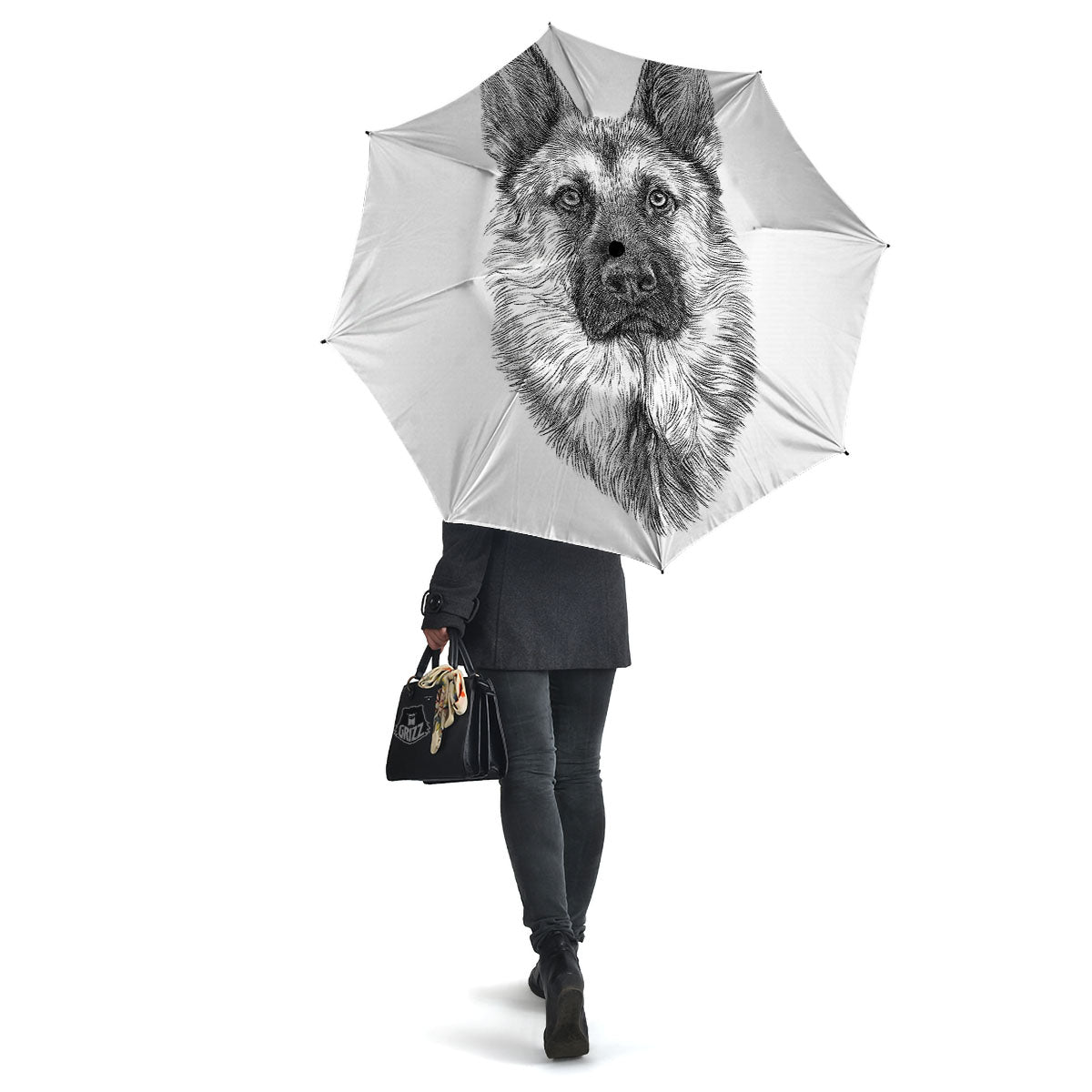 German Shepherd White And Black Print Umbrella-grizzshop