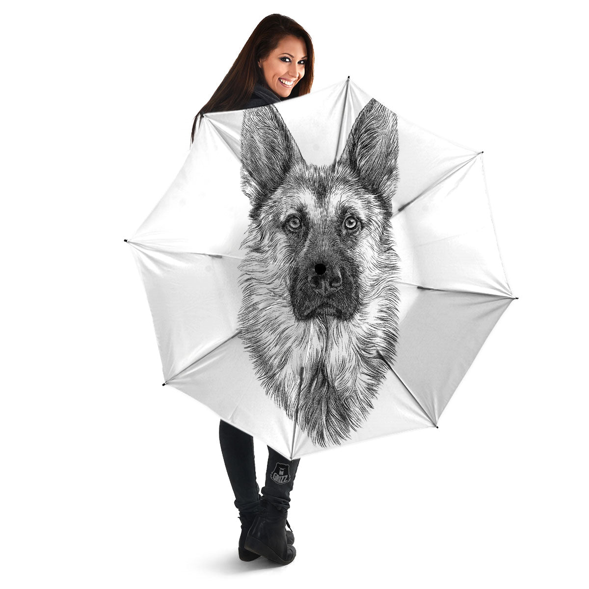 German Shepherd White And Black Print Umbrella-grizzshop