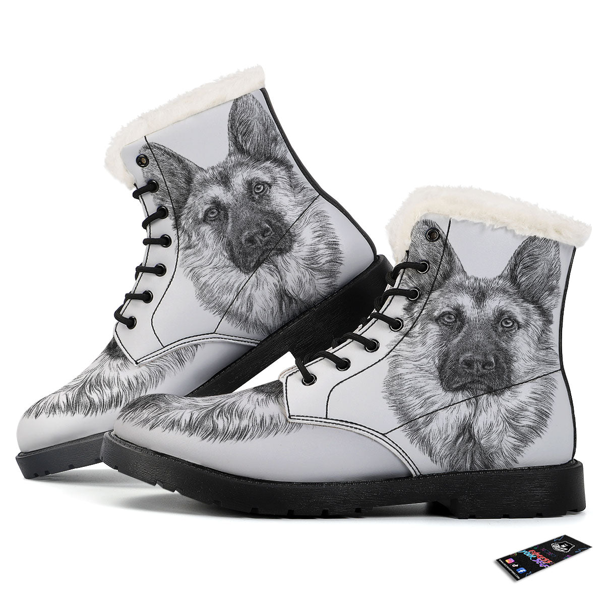 German Shepherd White And Black Print Winter Boots-grizzshop