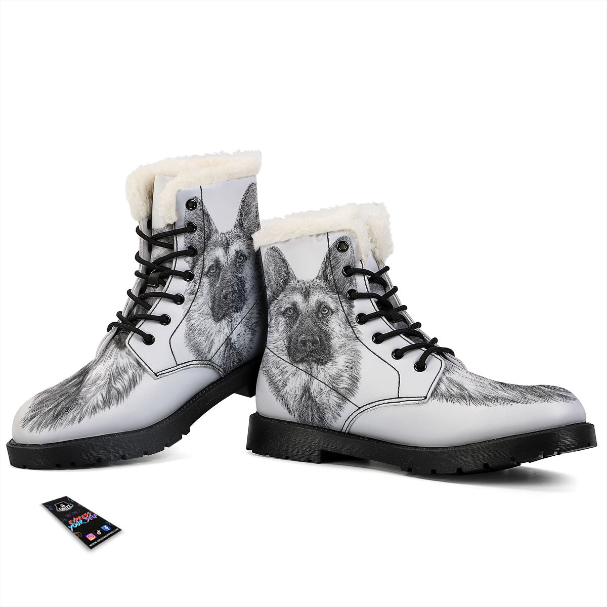 German Shepherd White And Black Print Winter Boots-grizzshop