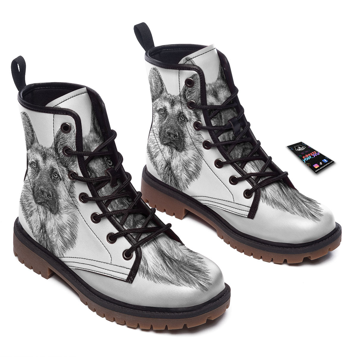 German Shepherd White And Black Print Work Boots-grizzshop