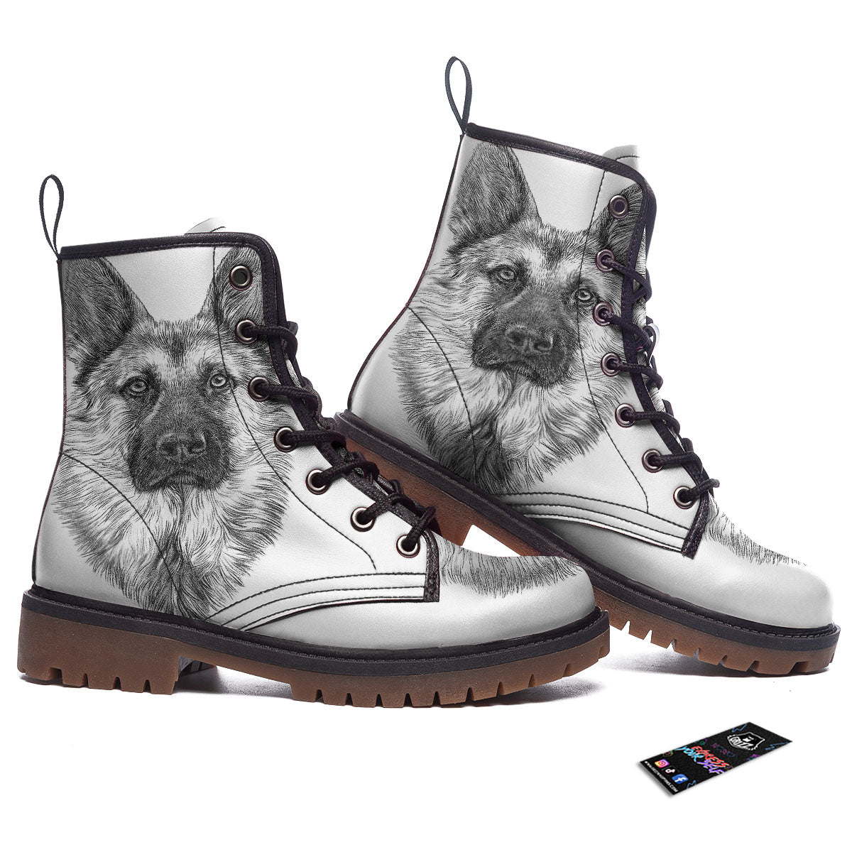 German Shepherd White And Black Print Work Boots-grizzshop