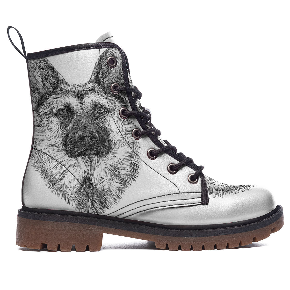 German Shepherd White And Black Print Work Boots-grizzshop