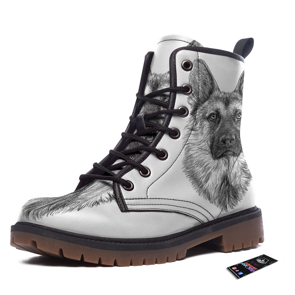 German Shepherd White And Black Print Work Boots-grizzshop