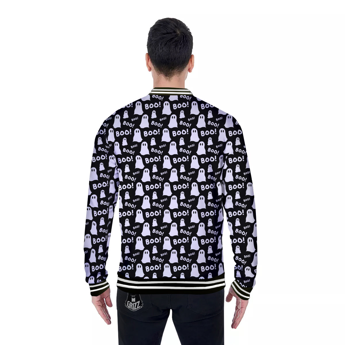 Ghost Cartoon Print Pattern Baseball Jacket-grizzshop