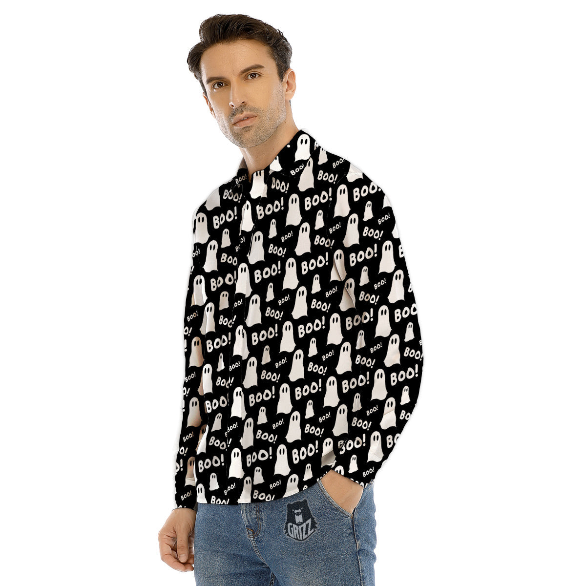 Ghost Cartoon Print Pattern Men's Dress Shirts-grizzshop