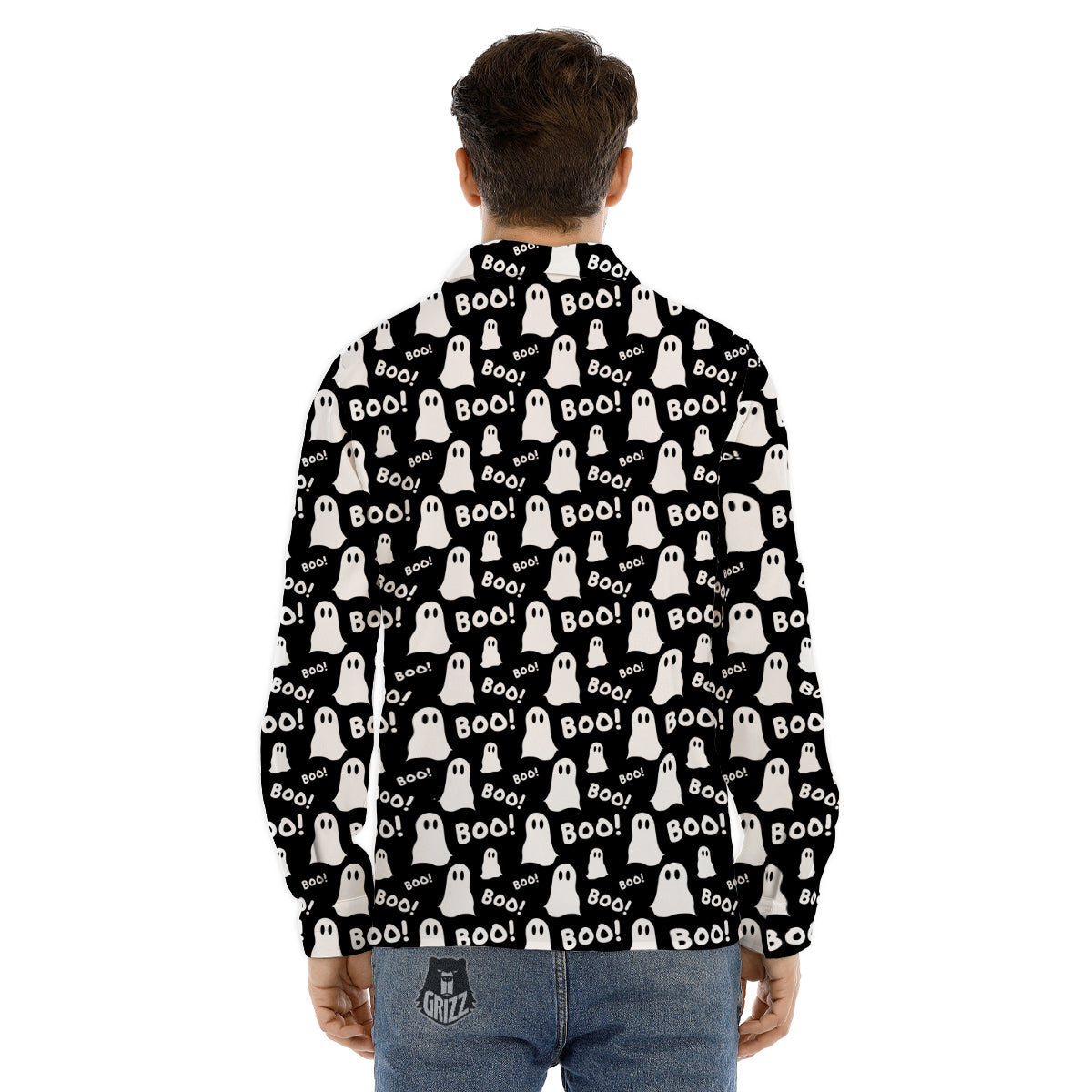 Ghost Cartoon Print Pattern Men's Dress Shirts-grizzshop