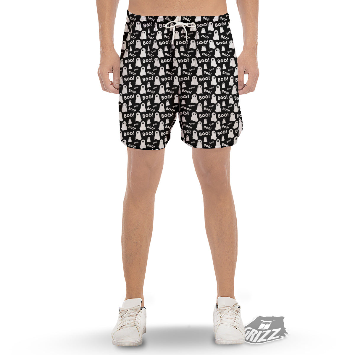 Ghost Cartoon Print Pattern Men's Gym Shorts-grizzshop