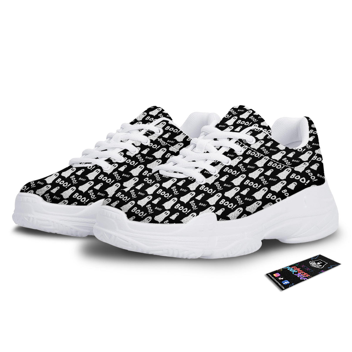 Ghost Cartoon Print Pattern White Chunky Shoes-grizzshop