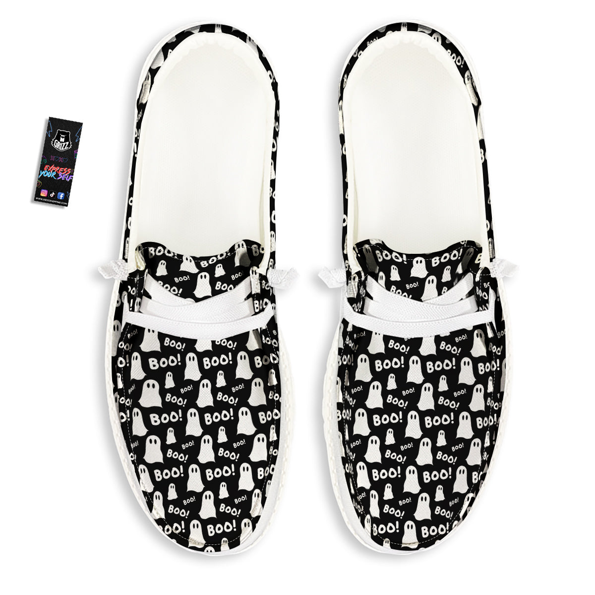 Ghost Cartoon Print Pattern White Loafers-grizzshop